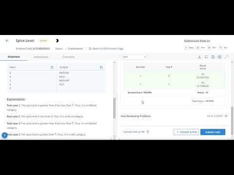 Spice Level Codechef solution || Starter 70 codechef contest