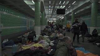 Russia war against Ukraine . People in Kharkiv are hiding in the subway from bomb shelling all night