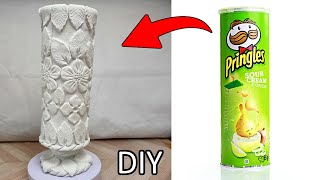 So Beautiful ! Super easy Vase making with Pringels Box😍 - Wonderful design idea