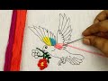 simple but gorgeous 3D hand embroidery designs of a Flying Bird with Brazilian Embroidery Stitches