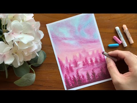 粉色森林｜高質感的粉臘筆畫技巧 油粉彩 油畫棒 | Oil Pastel Tips