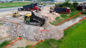 Bulldozer!! Push RocK Enter the Water Do Road New To allow trucks to pour stones to build a hill