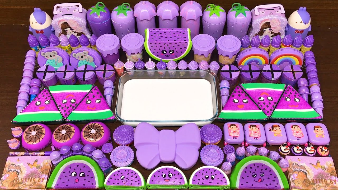 VIOLET WATERMELON SLIME ! Mixing Random into GLOSSY ! Satisfying Slime Videos 