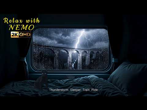 A 12 Hour Relaxing Night Train Journey Through a Thunderstorm 🚂 Dimly Lit Train Sleeper Car Ambience