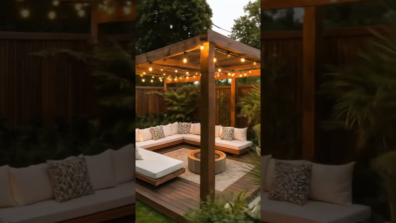 Pergola With Lighting Seating Ideas Garden Makeover