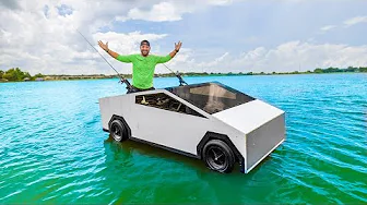HOMEMADE Cyber Truck Boat Fishing Challenge!! (full speed)