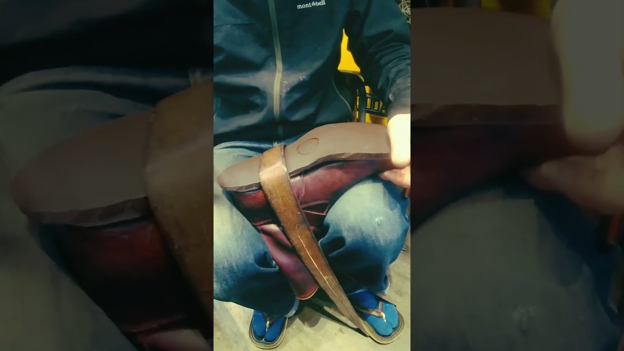 続き🐷ソールを貼っていく  #リラストカスタム #ブーツ修理 #shorts