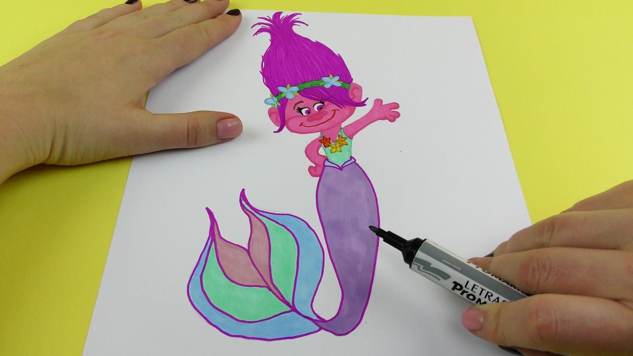 How to Draw Princess Poppy Mermaid from Trolls