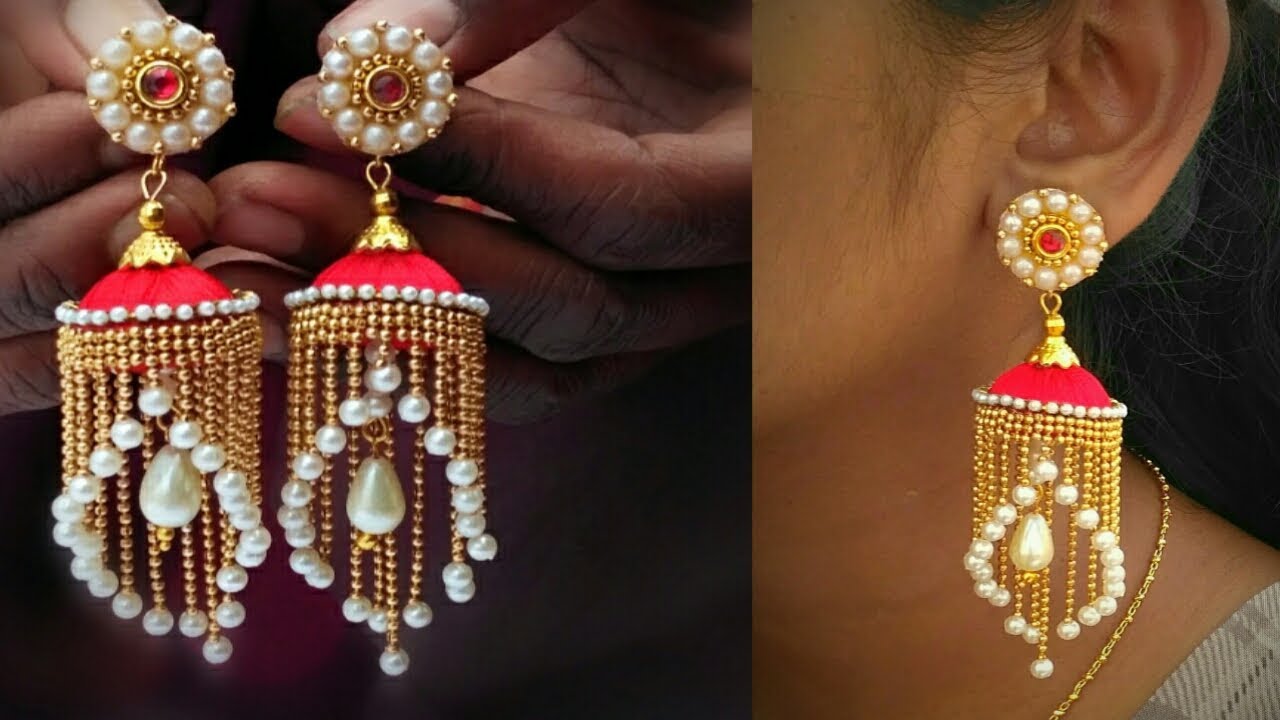 Making of Designer Bridal Silk Thread Reverse Chandbali Jhumkas : DIY | Silk  thread earrings designs, Silk thread earrings, Thread jewellery