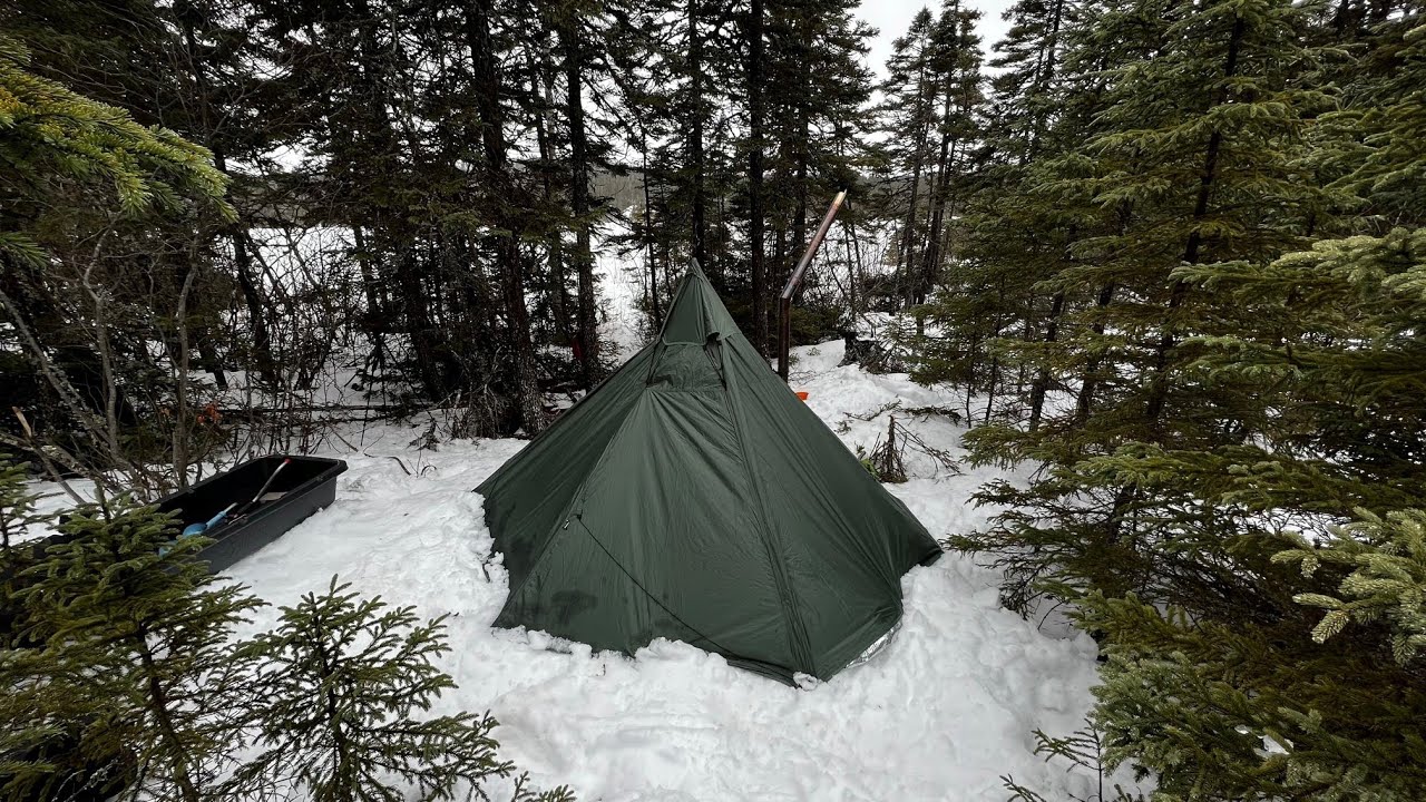 Hot Tent Winter Camping In Snowfall! Ice Fishing For Trout! YouTube