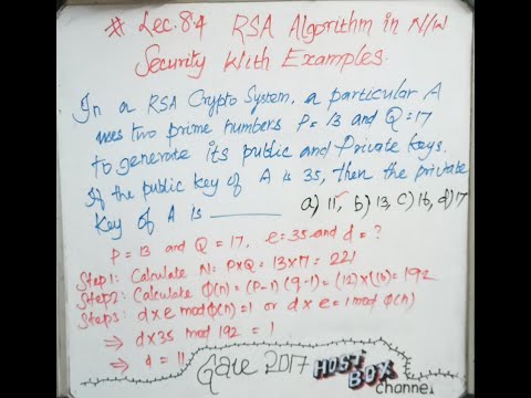 #Lec 8.4: RSA algorithm in Network security with example |Gate 2017 problem | hostbox cse