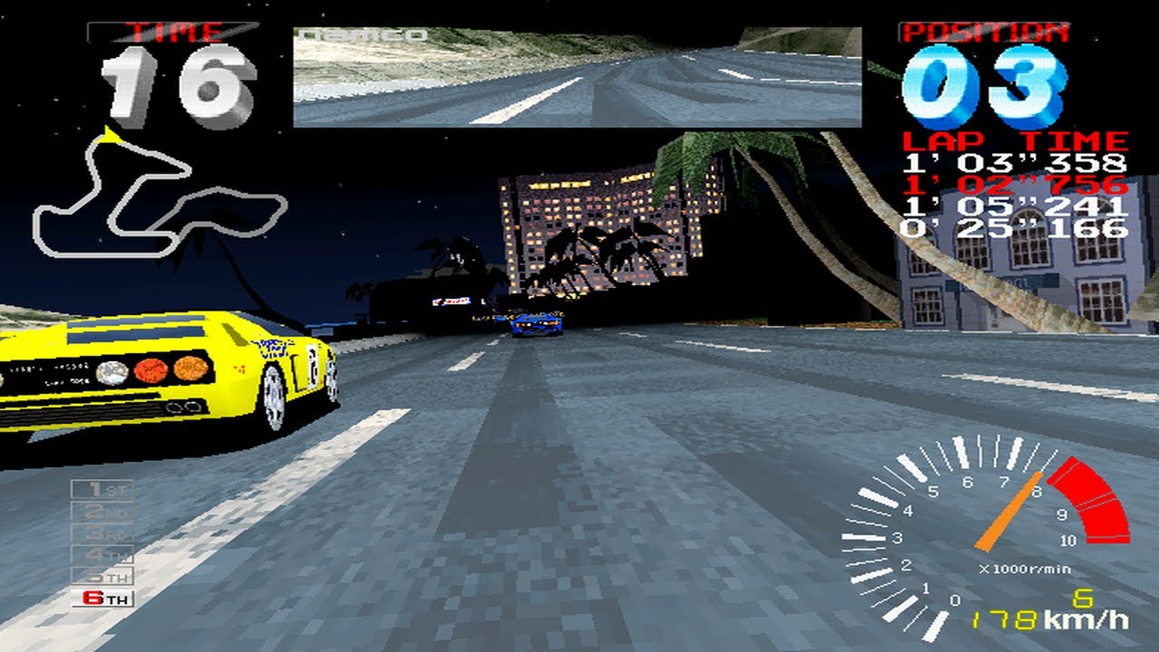 Ridge Racer 2 - Namco System 22 - Novice Race - 2 Yellow Car - 5 laps ...