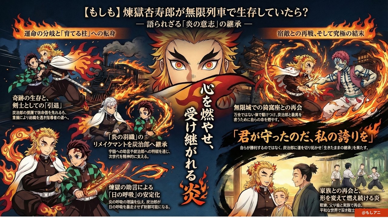 【全米が泣いた無限列車】もしも煉獄杏寿郎が生き残ったら？原作では描かれなかった猗窩座との再戦！