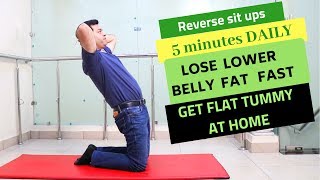 Reverse Sit ups-BEST Exercise to Lose Lower Belly Fat (Abdominal Pouch) Get FLAT TUMMY at Home Resimi