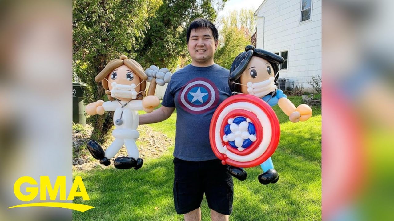This 22-year-old artist is thanking essential workers with balloon art l GMA Digital
