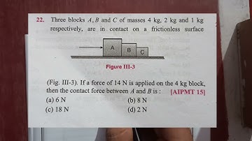 IIT-JEE MAINS // Three blocks A,Band C of masses 4kg, 2kg and 1 kg respectively are in contact on a