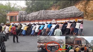 Heavy Stone Load Stuck in Hairpin Bend | Help To Rescue The Truck with Help of Man Power | Part - 3