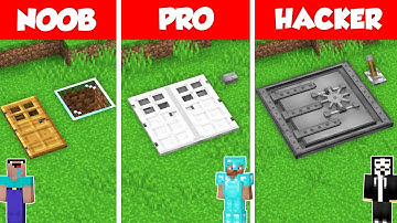 SECRET DOOR BUNKER BASE HOUSE BUILD CHALLENGE - NOOB vs PRO vs HACKER / Minecraft Battle Animation