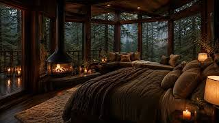 Hidden Forest Sanctuary at Night 🌲 Cozy Fireplace Sounds & Relaxing Music