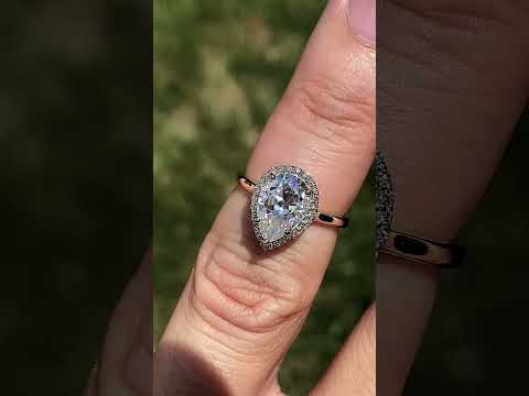 Pear Moissanite Petal Accent Halo Engagement Ring ring video