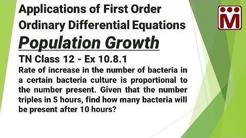 Rate of increase in the number of bacteria in a Culture  | Ex 10.8.1