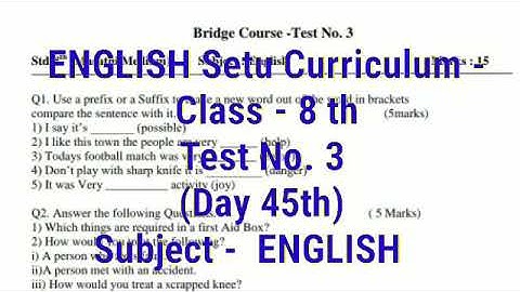 Bridge Course -8th-Test No.3-English| Setu Abhyas |Class - 8 | Day-45 |Test No. 3 | Sub - English |