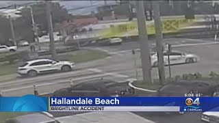 Surveillance Video Captures Moment Brightline Train Hits Car In Hallandale Beach