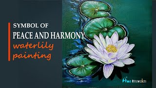 Water lily acrylic flower painting on canvas ||How to start paint water lily step by step