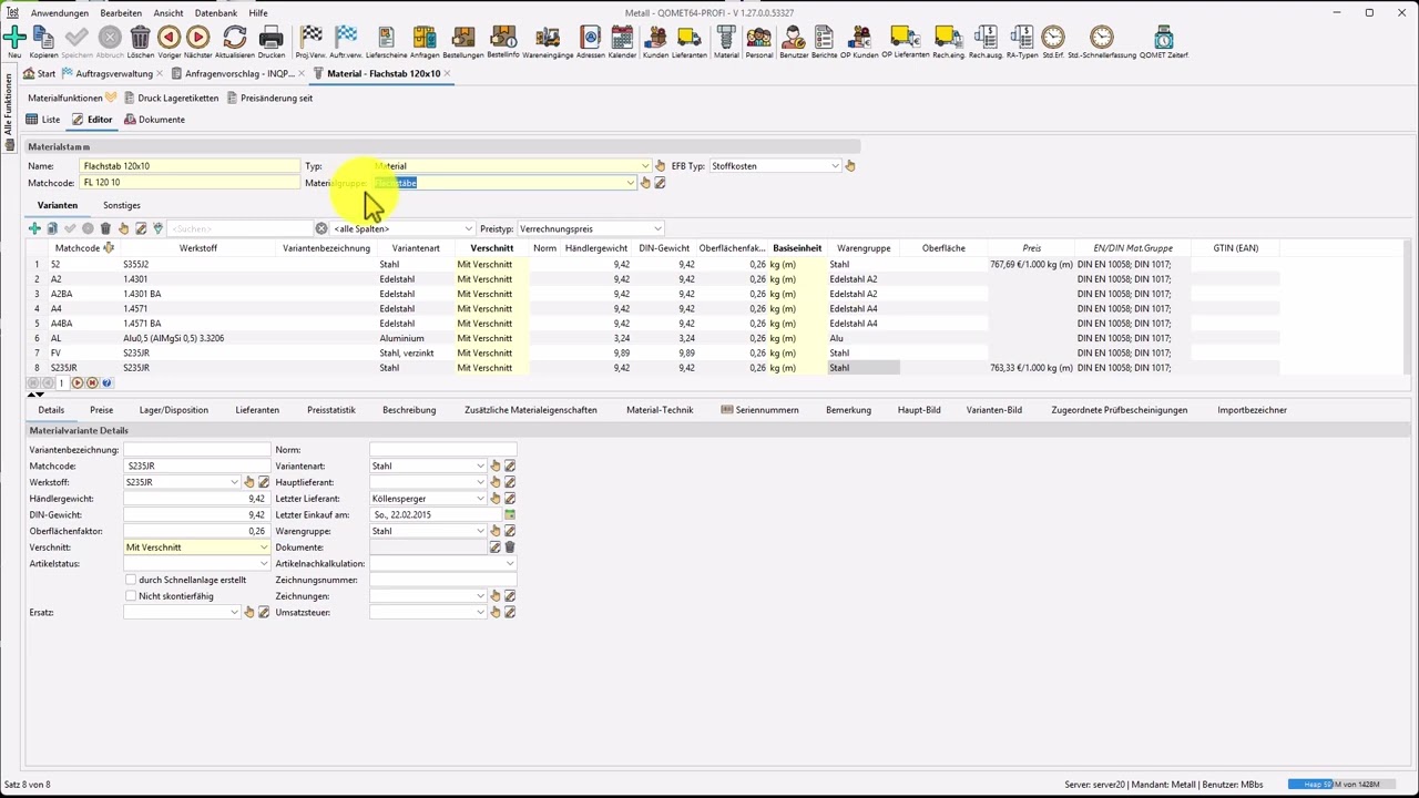 Warengruppen in QOMET