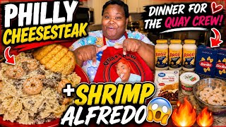 Philly Cheesesteak & Shrimp Alfredo | Easy Family Dinner Recipe 🍤🧀🔥