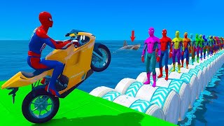 Thử thách Đua xe mô tô Với Người nhện & Các siêu anh hùng - GTA V Spiderman Super Ramps Cars Stunts