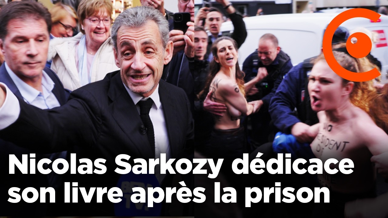 Nicolas Sarkozy dédicace son livre après la prison malgré la présence des FEMEN