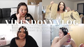 VÍKENDOVÝ VLOG | nákup potravin, cvičení, vlasová rutina, vaření & kecací líčící GRWM