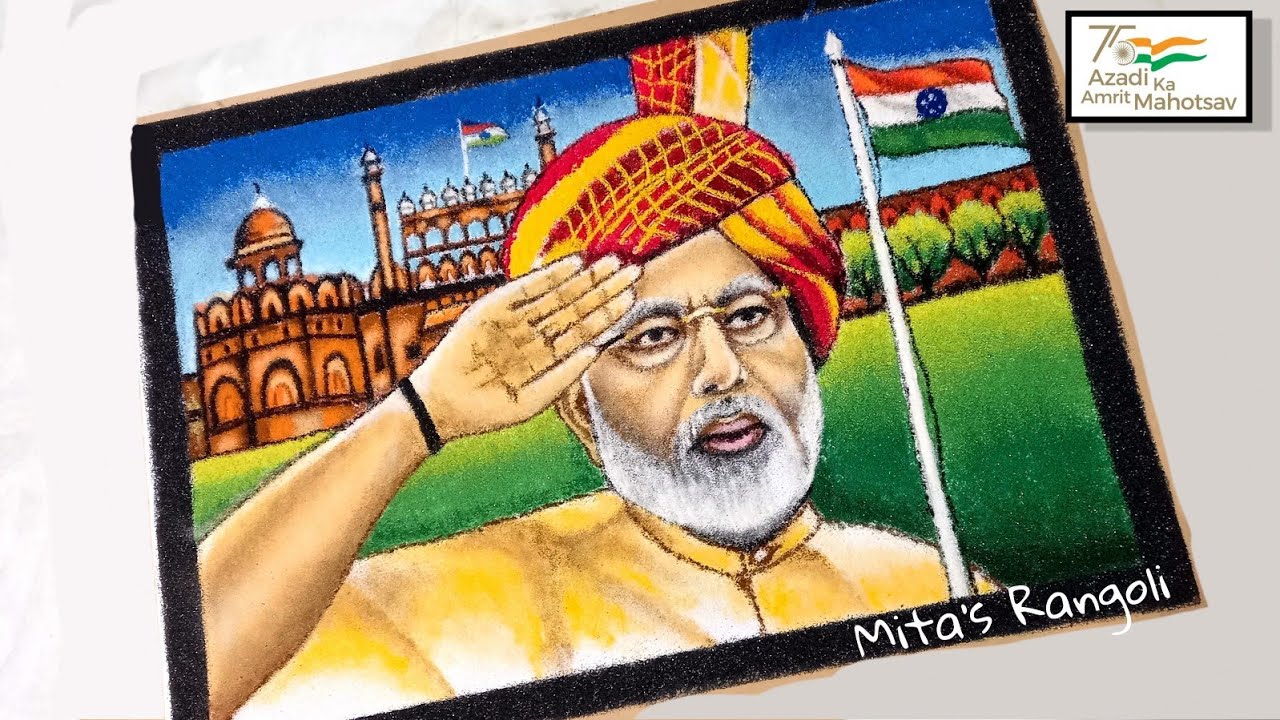 Best Independence day poster rangoli || PM Narendra modi portrait ...