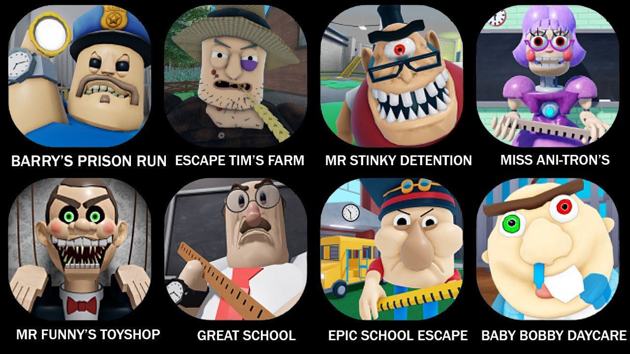 ROBLOX: BARRY'S PRISON RUN OBBY, ESCAPE TIMS FARM OBBY, ESCAPE MR STINKY DETENTION, MISS ANI-TRON'S