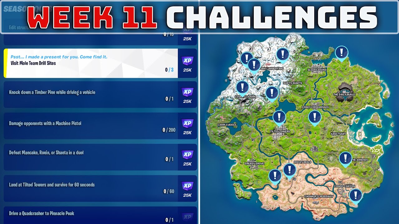 *LEAKED* FORTNITE WEEK 11 CHALLENGES! Duel NPC, Visit Drill Sites & Pinnacle Peak [Season 1 Quests]