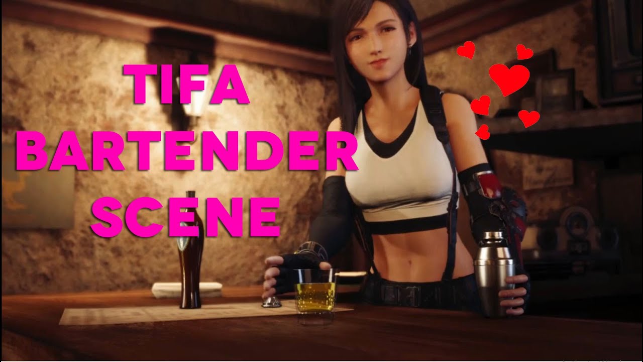 tifa lockhart, bartender, scene, alcohol, seven, seventh heaven bar.