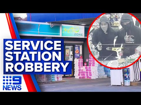 Three masked, armed men on the run after service station robbery | 9 news australia