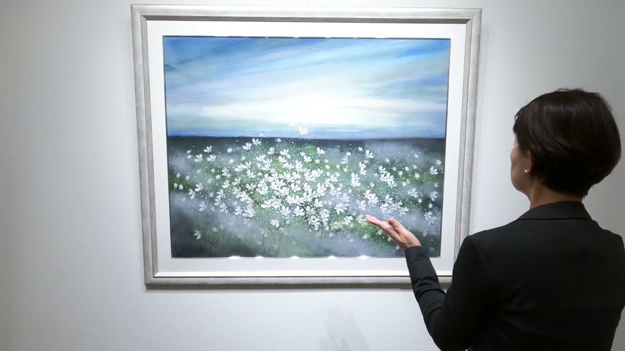 絵画のパステル画で荒木幸史が描いたコスモスの花の絵「朝に揺れる」を