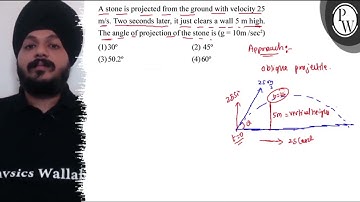 A stone is projected from the ground with velocity 25 \( \mathrm{m}...