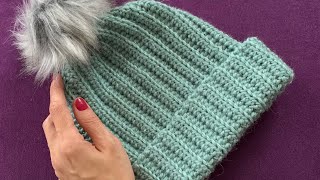 Tığişi Lastik Kolay Bere/ Easy Crochet Ribbed Hat