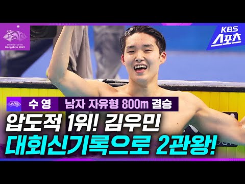 [항저우AG] 압도적 1위 <strong>김우민</strong>, 금빛 소감까지 함께 하시죠~ #수영 #<strong>김우민</strong> #항저우아시안게임  #한국신기록 #대회신기록 #자유형 #800m
