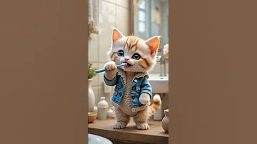 قطة صغيرة أنيقة تنظف أسنانها بأسلوب لطيف قطط قطتي تنظيف الأسنان Cute Funnycats Petlover 