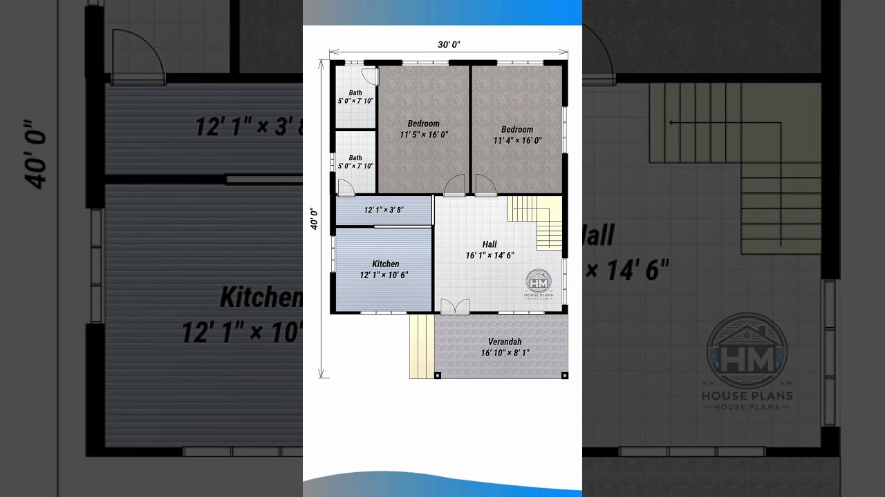 30 X40 2BHK House Plan Modern Simple Layout