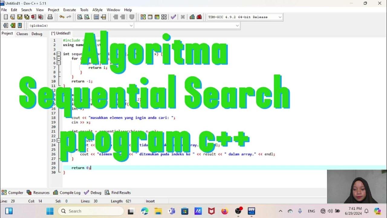 CARA MEMBUAT ALGORITMA SEQUENTIAL SEARCH PROGRAM C++ - YouTube