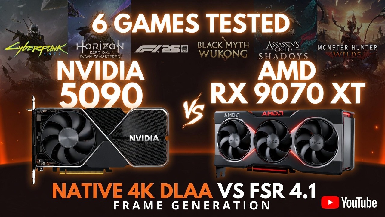 RTX 5090 Native 4K DLAA vs RX 9070 XT FSR 4.1 Frame Generation – Insane 4K Showdown in 6 Games