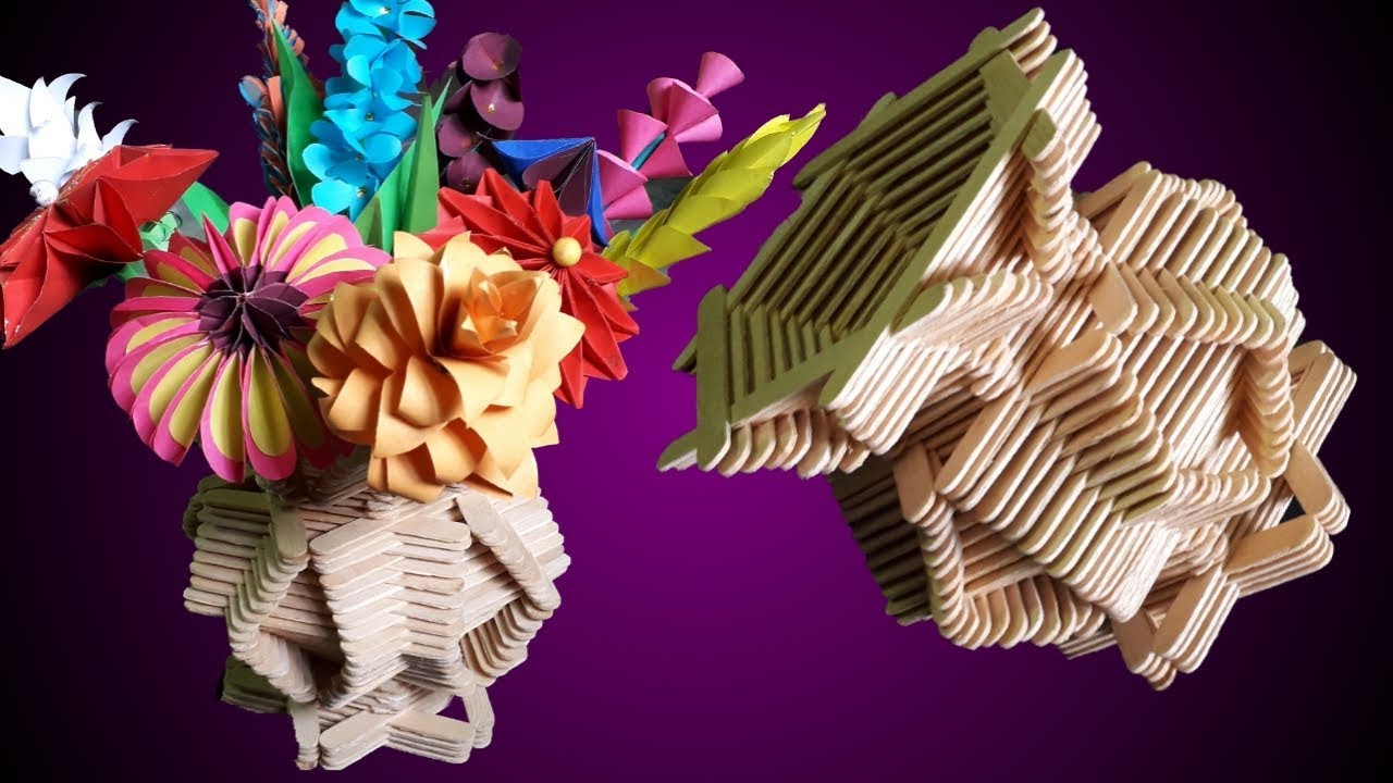 Flower Vase / Ice cream stick craft ideas / popsicle stick crafts / flower pot