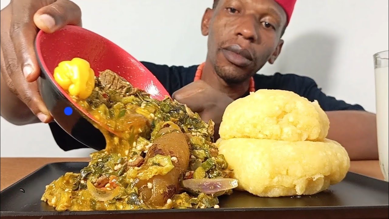 Nigerian Food Mukbang ASMR | SPICY OKRA SOUP AND FUFU Mukbang | African food ASMR | Eating sounds