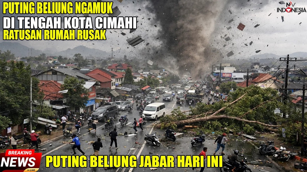 NGERI..!! detik2 mencekam puting beliung ngamuk ditengah kota cimahi |ratusan rumah  rusak berat