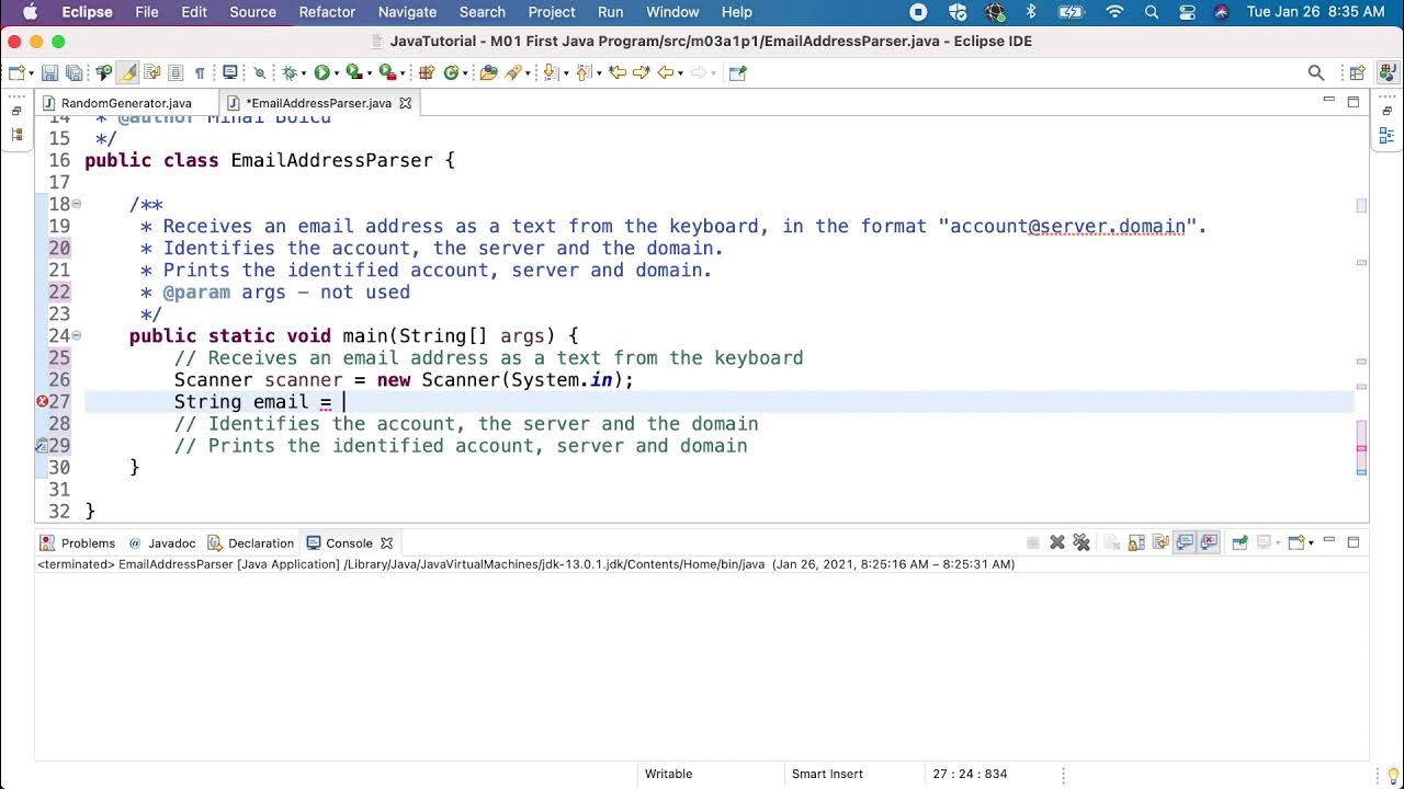 Java M03GA1P1 Email Address Parser - YouTube